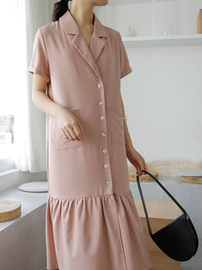 Amelia Pink Coral Button Dress