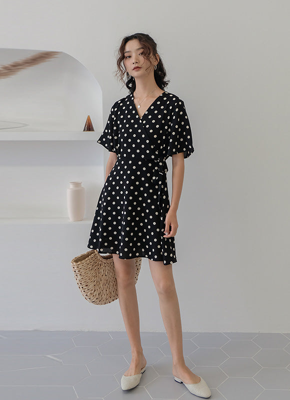 Irish black and white dotted wrap dress